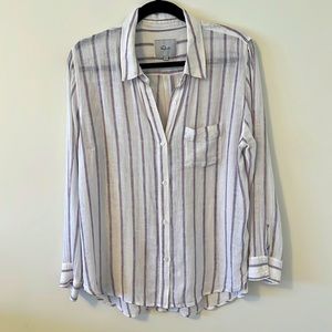 Rails Stripe Linen Blend Button-Up Shirt
